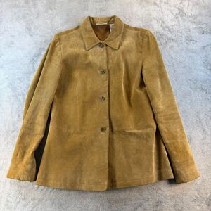 Vintage Field Manor Womens Leather Jacket Tan Suede Button Front Size 8